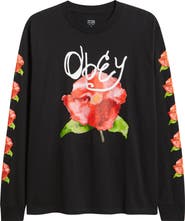 Obey Watercolor Poppy Long Sleeve Cotton Graphic T-Shirt