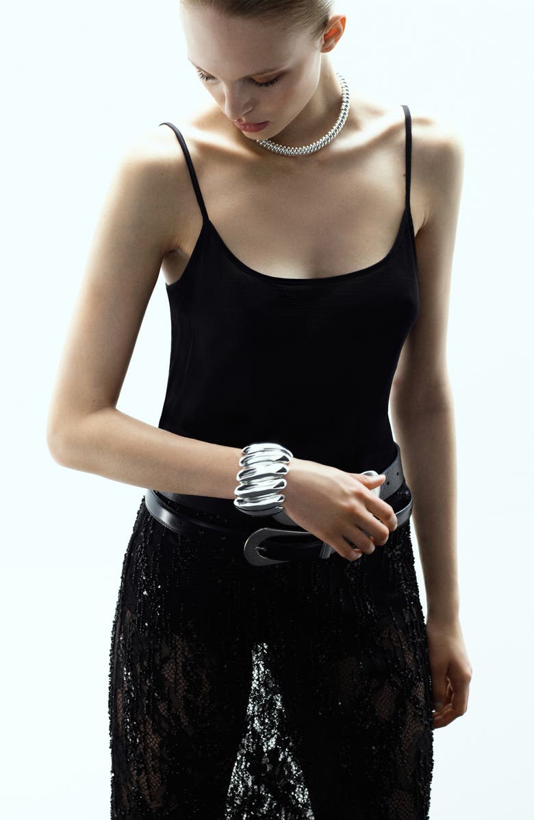 MANGO x Kaia Gerber Ridge Embossed Cuff Bracelet, Alternate, color, 