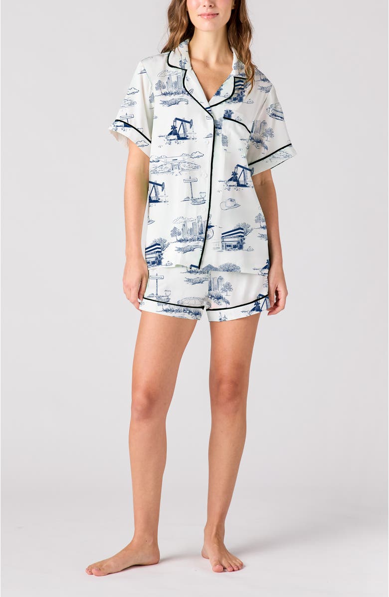 Katie Kime Houston Toile Shorts Set, Main, color, White