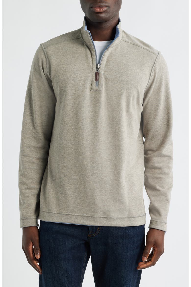Icon Reversible Cotton Blend Quarter Zip Pullover, Alternate, color, LIGHT BLUE/ TAUPE