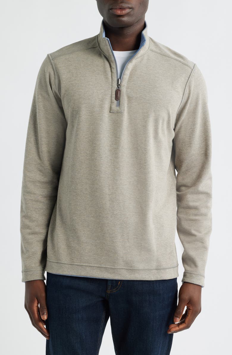 Johnston & Murphy Icon Reversible Cotton Blend Quarter Zip Pullover, Alternate, color, Light Blue/ Taupe