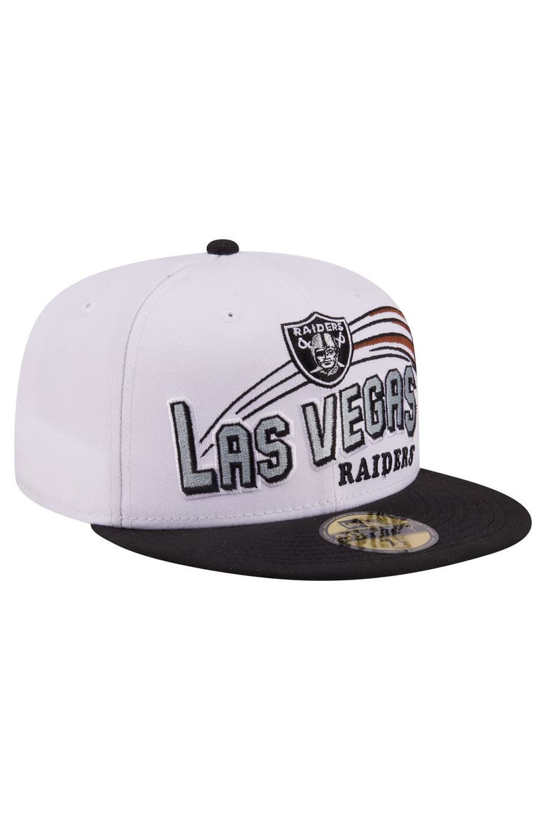 Men's New Era White/Black Las Vegas Raiders Retro Swoop 59FIFTY Fitted Hat, Main, color, White