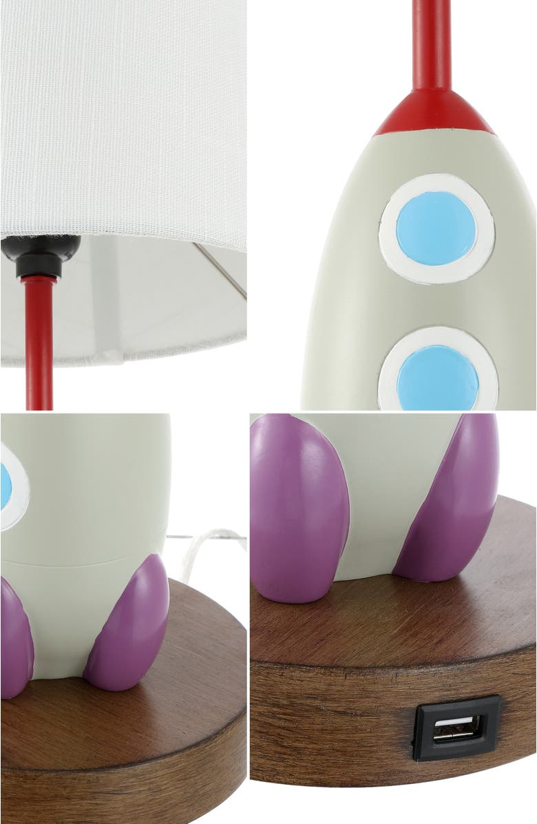 JONATHAN Y Houston 17.5" Coastal Style Iron/Resin Rocket LED Kids' Table Lamp with Phone Stand and USB Charging Port, Multi-Color, Alternate, color, Multi-Color