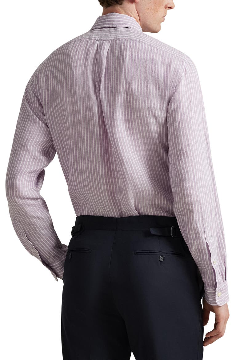 Classic Fit Stripe Linen Button-Down Shirt, Alternate, color, LAVENDER WHITE