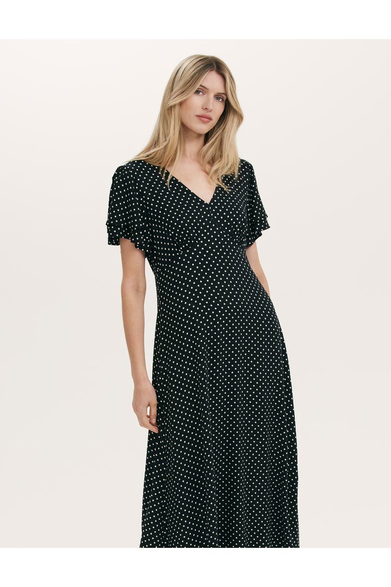 Saskia Polka Dot Midi Tea Dress, Alternate, color, Black Spot