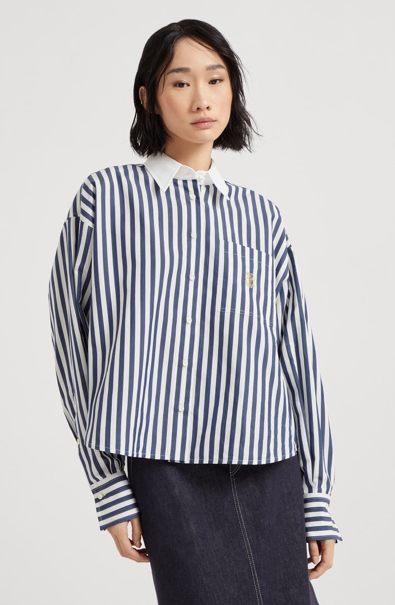 Brunello Cucinelli Poplin shirt with logo, Alternate, color,