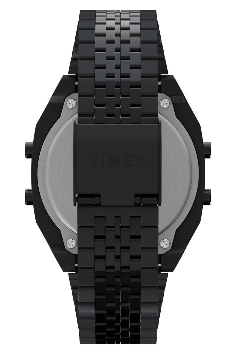 T80 Black Digital Stainless Steel Bracelet Watch, 36mm, Alternate, color, BLACK