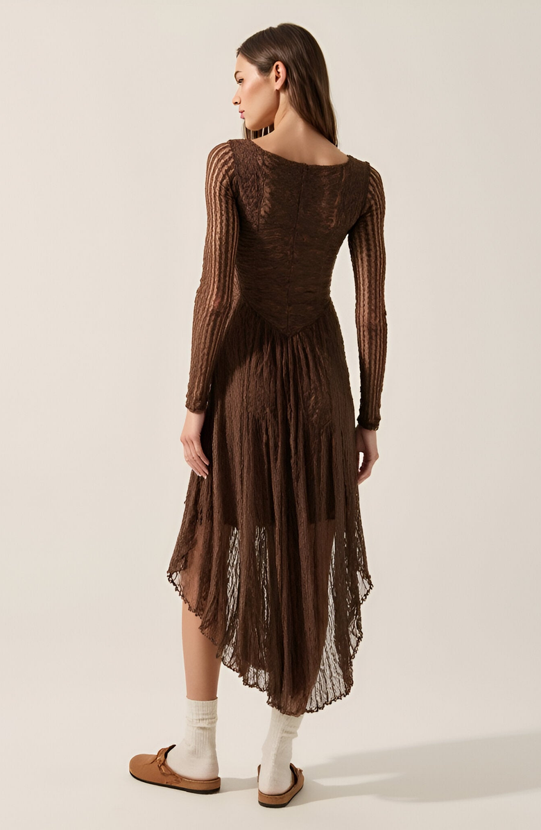 Modenaire Mixed-Lace Paneled Boat-Neck Drop-Waist Midi Dress, Alternate, color, 