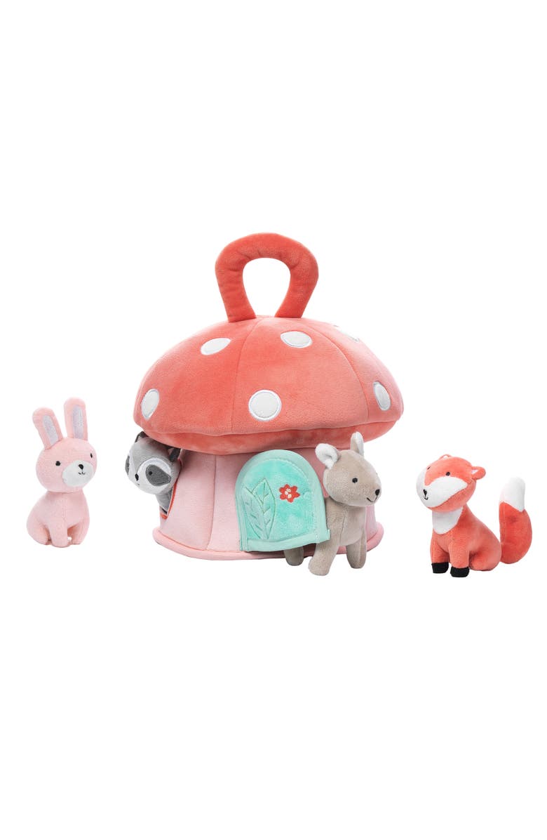 Lambs & Ivy Interactive Plush Mushroom House with Stuffed Animal Toys, Alternate, color, Coral Multicolor