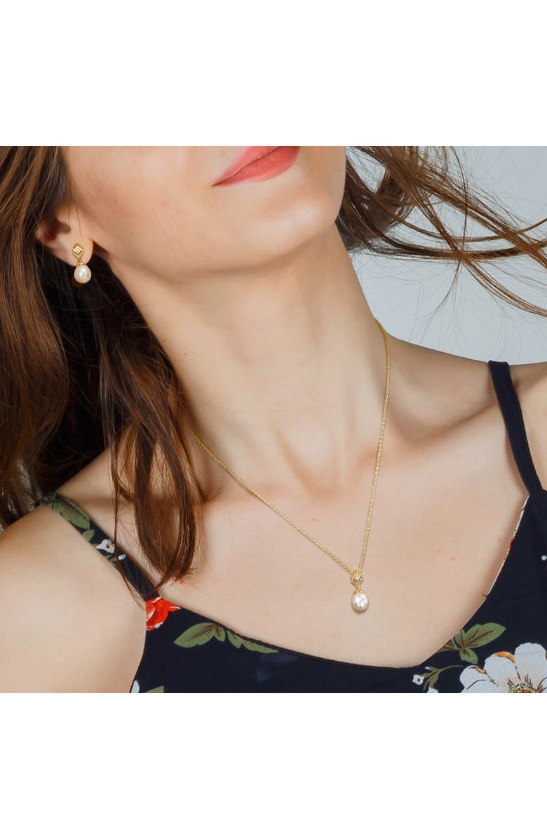 DELMAR Cultured Freshwater Pearl & White Topaz Necklace & Stud Earrings Set, Alternate, color, White