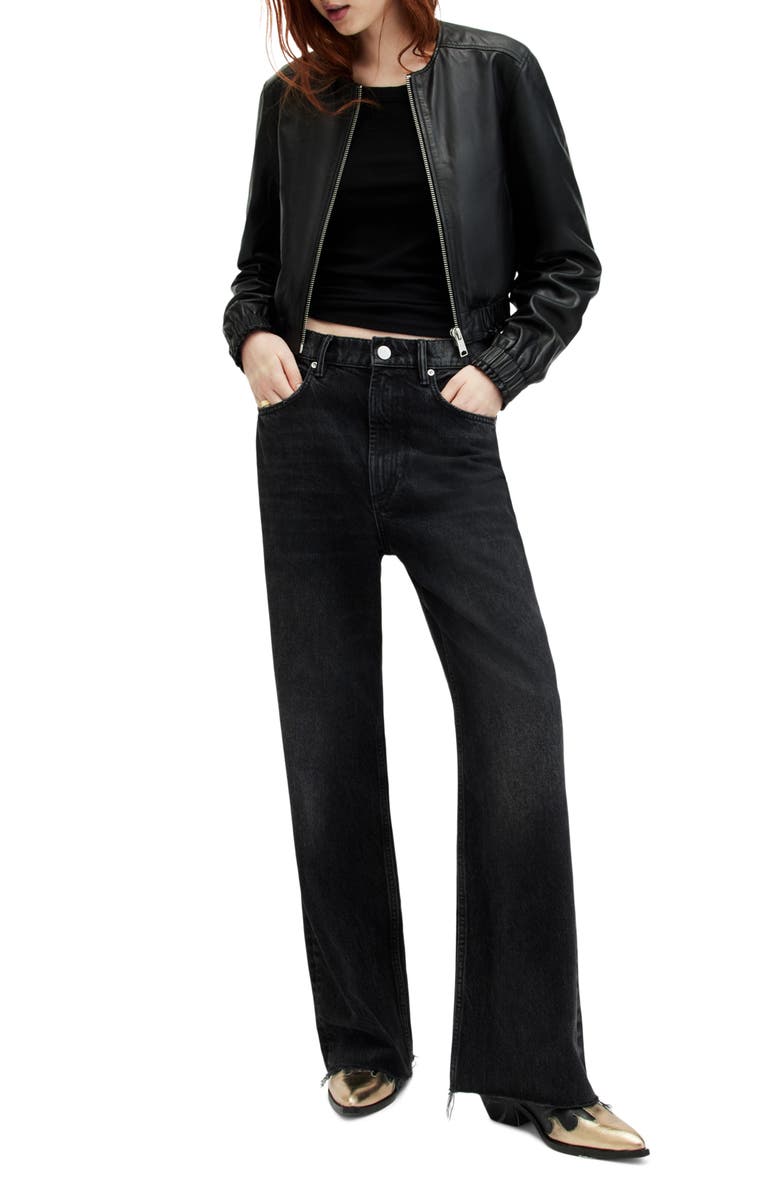 AllSaints Everly Leather Bomber Jacket, Alternate, color,