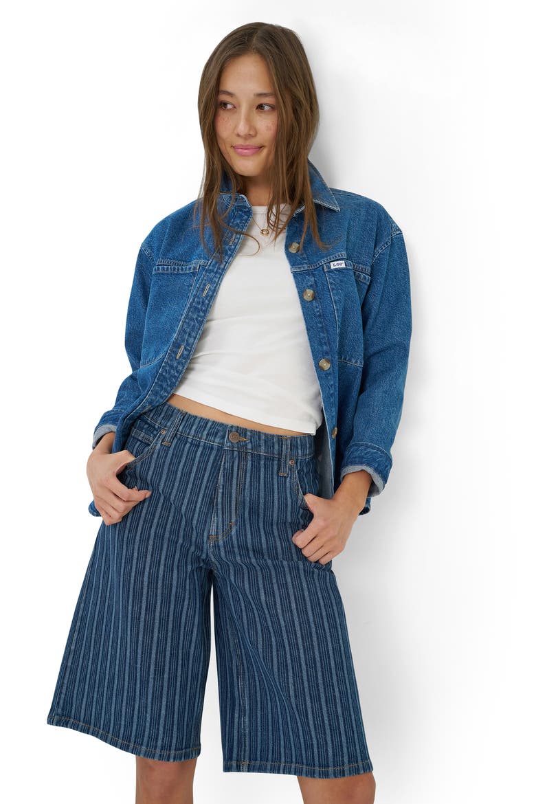 Stripe Mid Rise Loose Long Denim Shorts, Alternate, color, SONIC SPEED