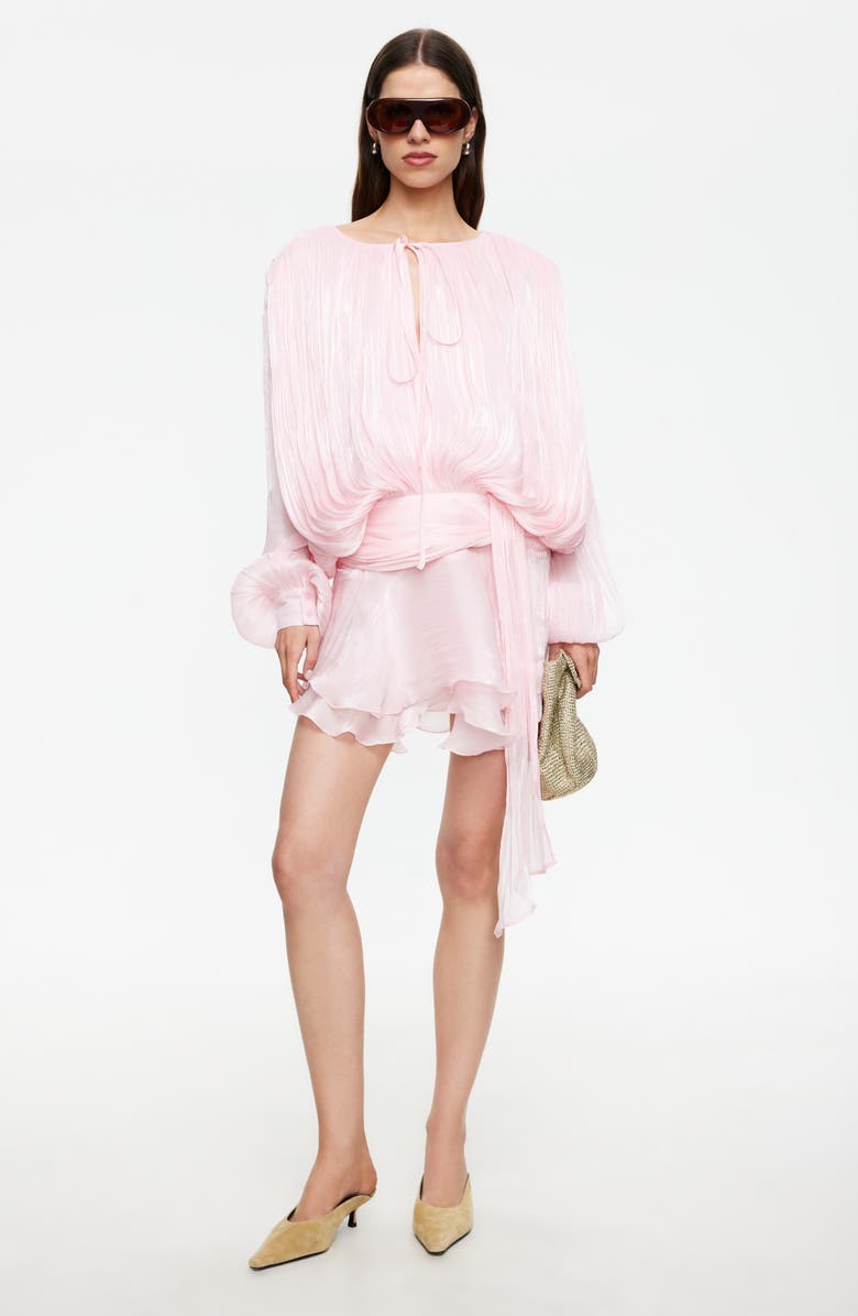 LIONESS Elements Pleated Long Sleeve Minidress, Alternate, color, Baby Pink