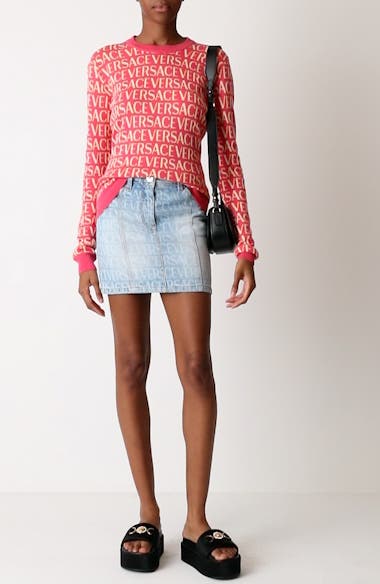 トップス VERSACE 21AW Logo Jacquard Sweater Versace Allover Logo Jacquard Sweater | Nordstrom