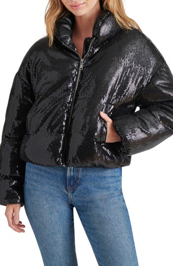 Steve Madden Stratton Sequined Cropped Puffer Jacket