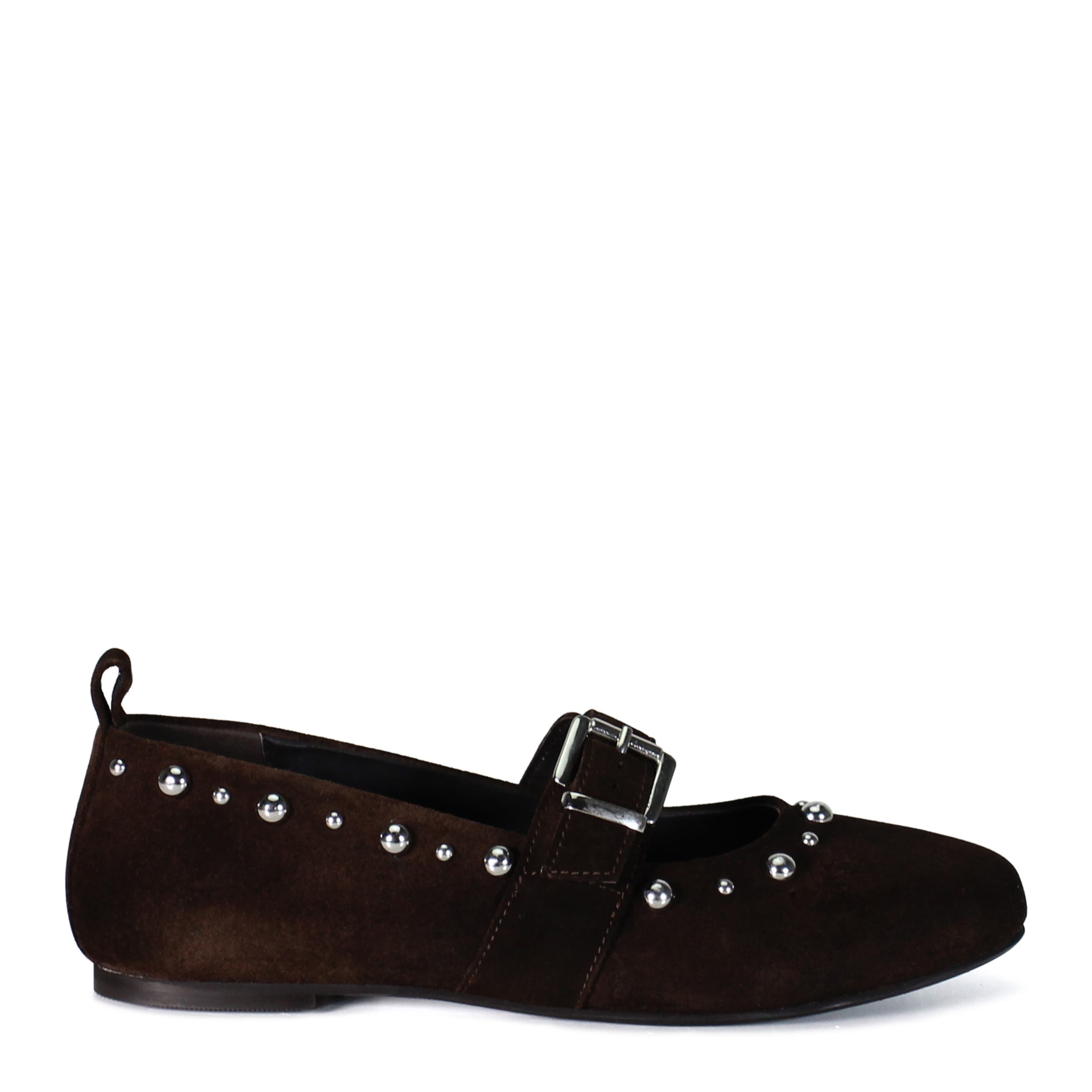 EXEC UTIVE Suede Mary Jane Flat, Alternate, color, Chocolate