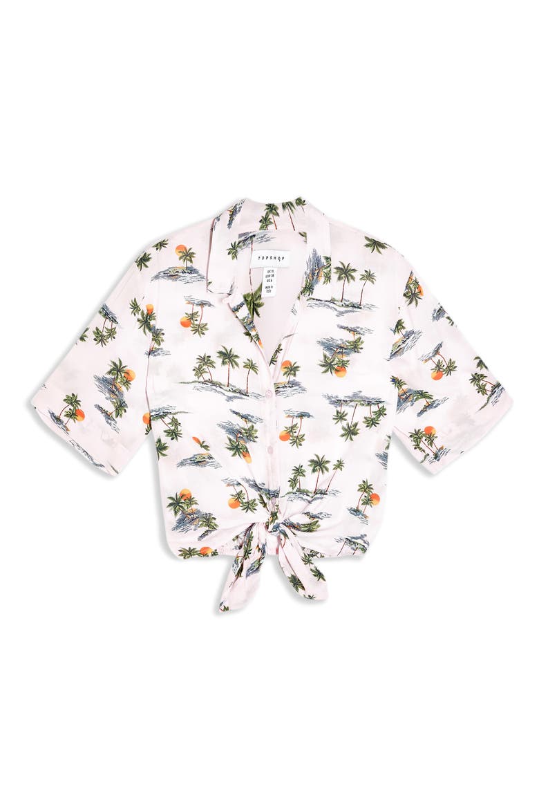 Hawaiian Print Front Knot Top, Alternate, color, PINK MULTI