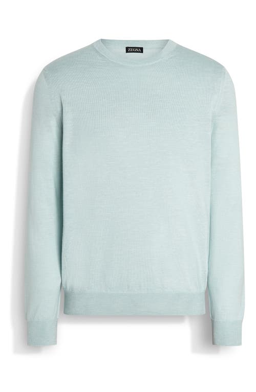 Zegna Silk Blend Regular Fit Crewneck Sweater In Aqua