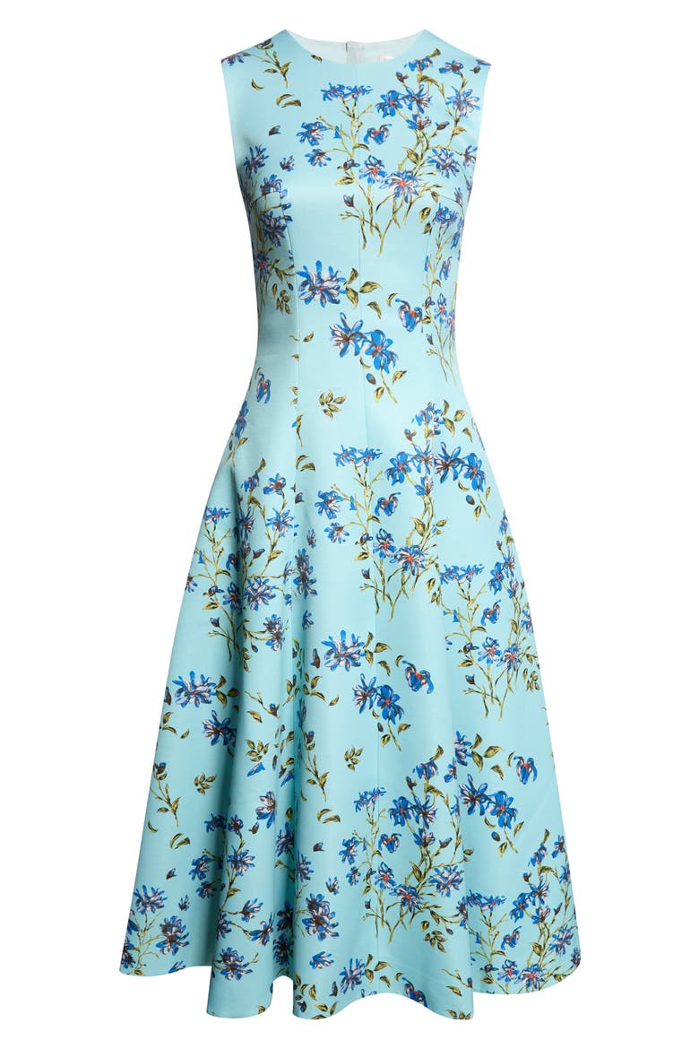 Mara Magnolia Taffeta Faille Midi Dress, Main, color, MAGNOLIA PRINT - BLUE