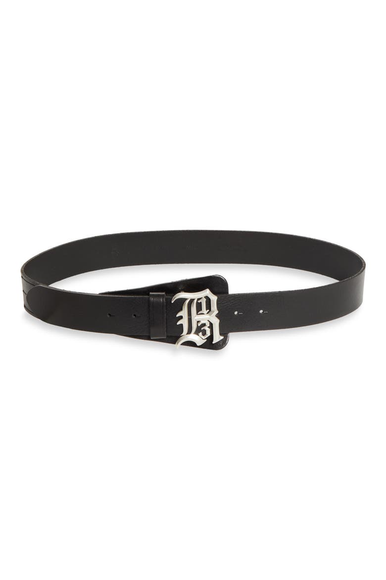 Logo Buckle Leather Belt, Main, color, BLACK