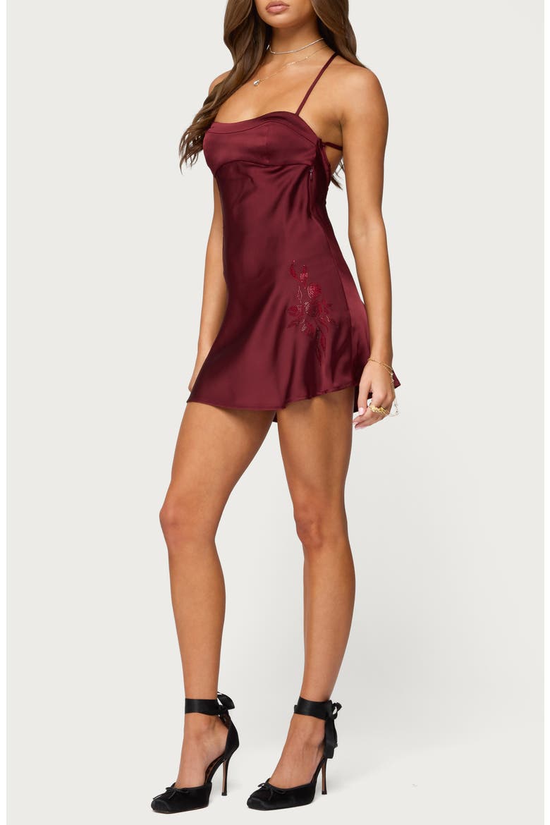 Nalah Satin Minidress, Alternate, color, BURGUNDY