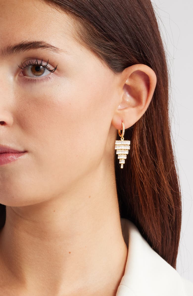 Nordstrom Cubic Zirconia Fringe Hoop Earrings, Alternate, color, Clear- Gold