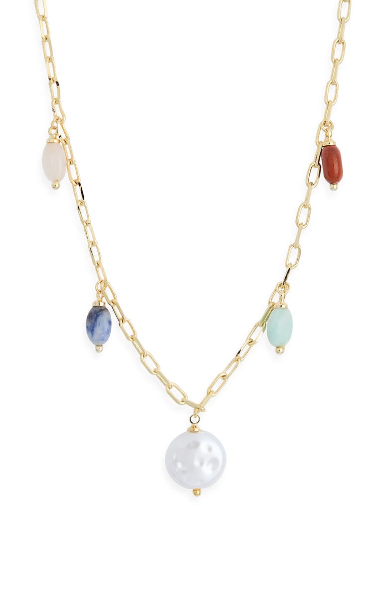 Leith Colored Stone Faux Pearl Charm Necklace, Alternate, color, Rainbow Multi- Gold