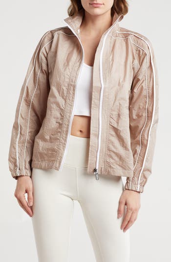 Jessica Simpson Contrast Piping Nylon Track Jacket In Atmosphere/bright White
