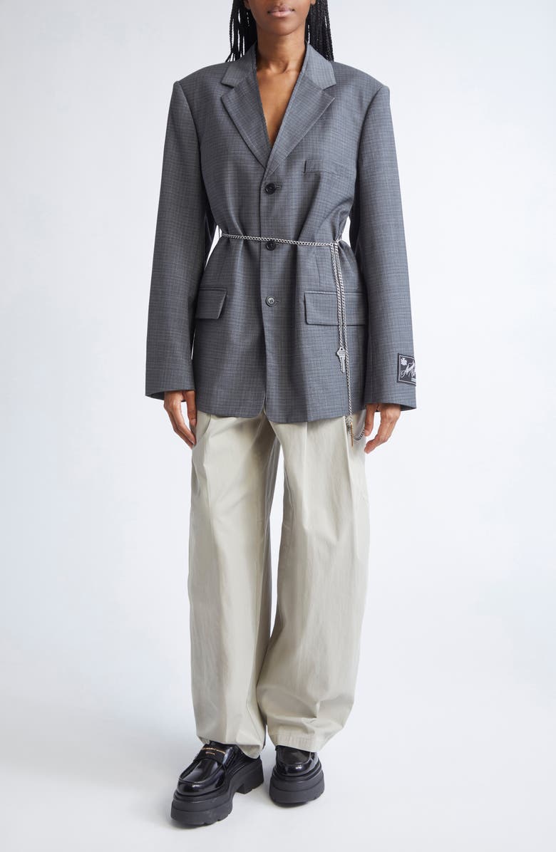 Alexander Wang Chain Embellished Melangé Raw Edge Wool Blend Blazer, Alternate, color, 