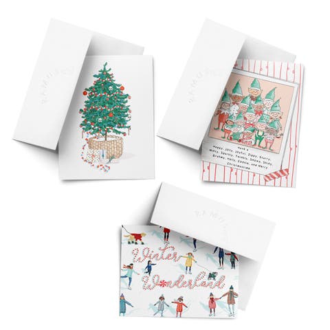 Christmas Tree, Winter Wonderland, Elf Family Winter/Holiday/Christmas Greeting Card Pack Sets (3 ct, Assorted)