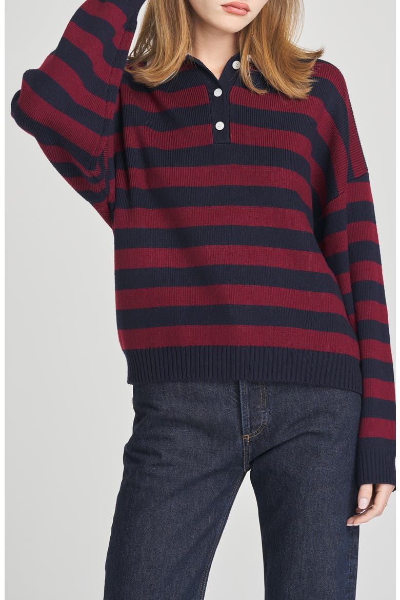 Logan Stripe Polo Sweater, Alternate, color, NAVY STRIPE