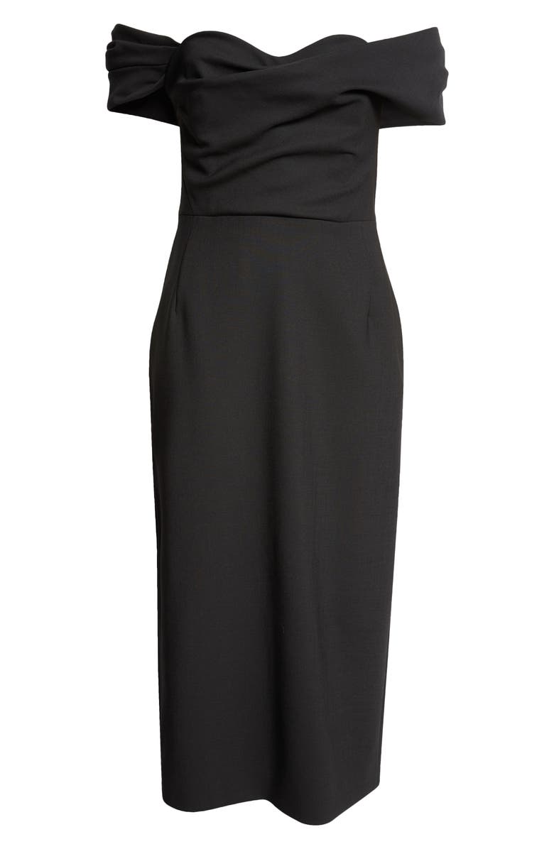 Carolina Herrera Draped Off the Shoulder Stretch Wool Midi Dress, Alternate, color, 