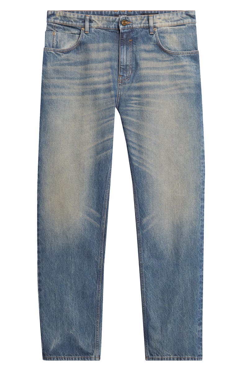 Balmain Slim Straight Leg Jeans, Main, color, Blue