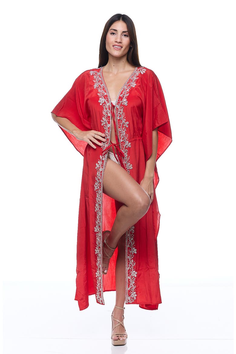 Embellished Longline Duster, Alternate, color, RED