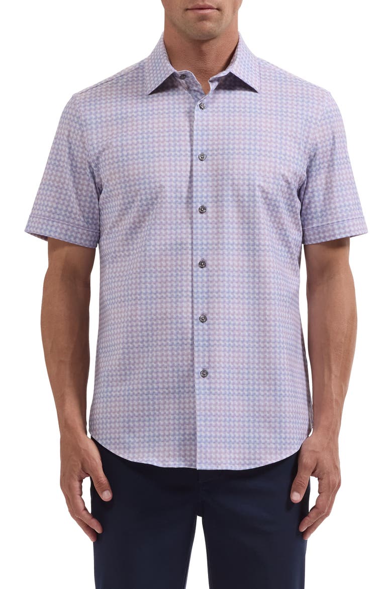 Miles OoohCotton® Grid Short Sleeve Button-Up Shirt, Main, color, ORCHID