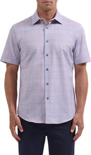Bugatchi Miles OoohCotton® Grid Short Sleeve Button-Up Shirt