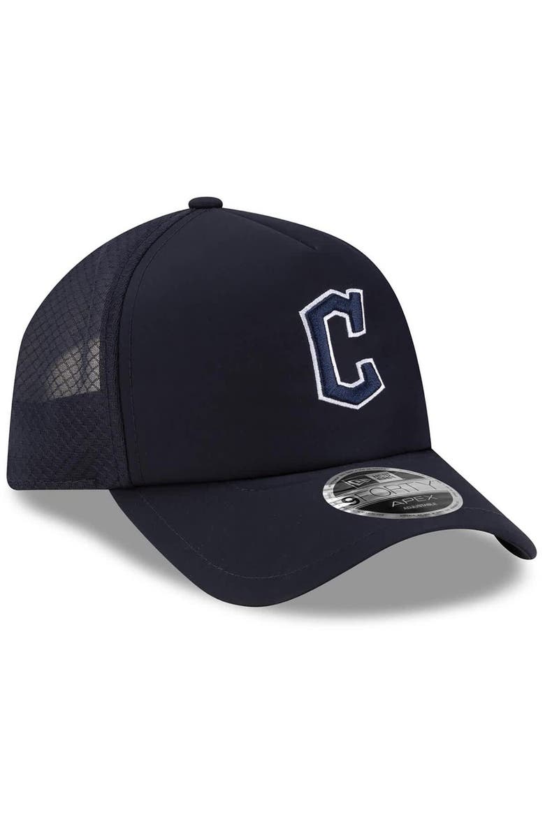 Men's New Era Navy Cleveland Guardians 2026 Batting Practice Apex 9FORTY Adjustable Trucker Hat, Alternate, color, Navy