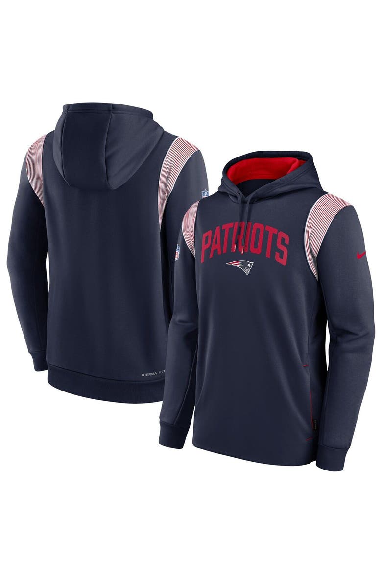 Men's Nike Navy New England Patriots Sideline Athletic Stack Performance Pullover Hoodie, Main, color, Navy