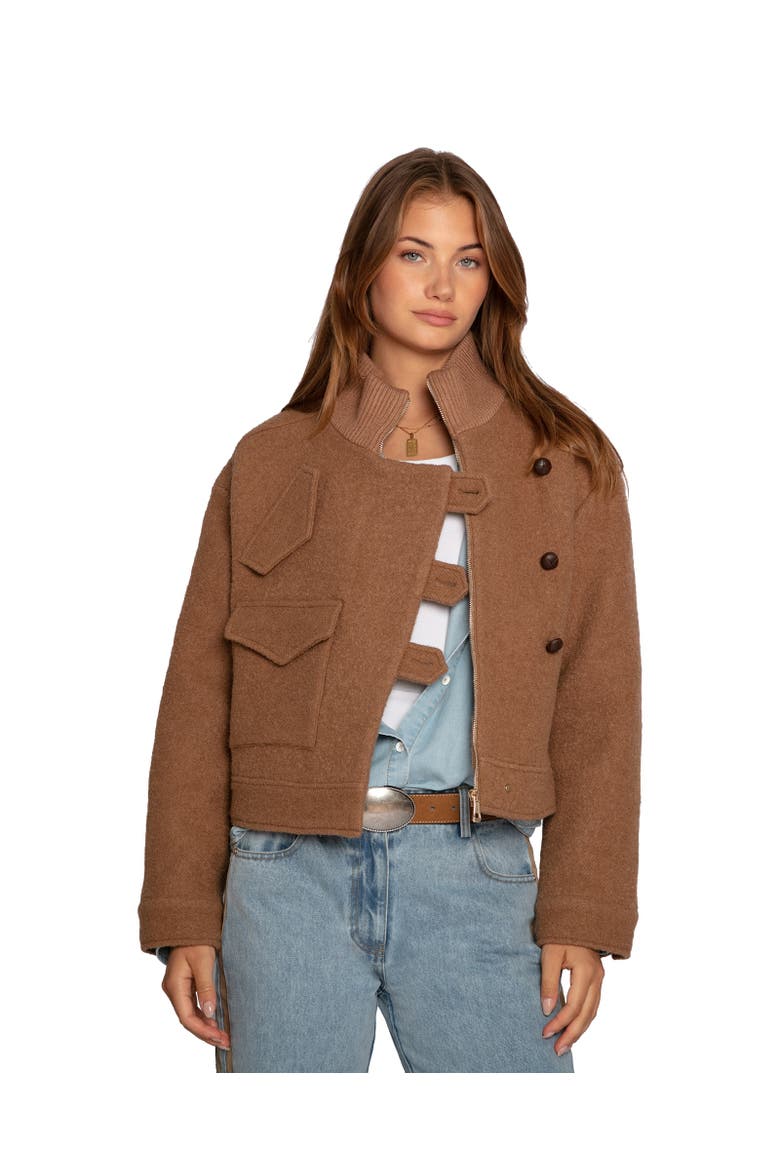 Crystal Skies Cropped Wool Rib Jacket, Main, color, Brown