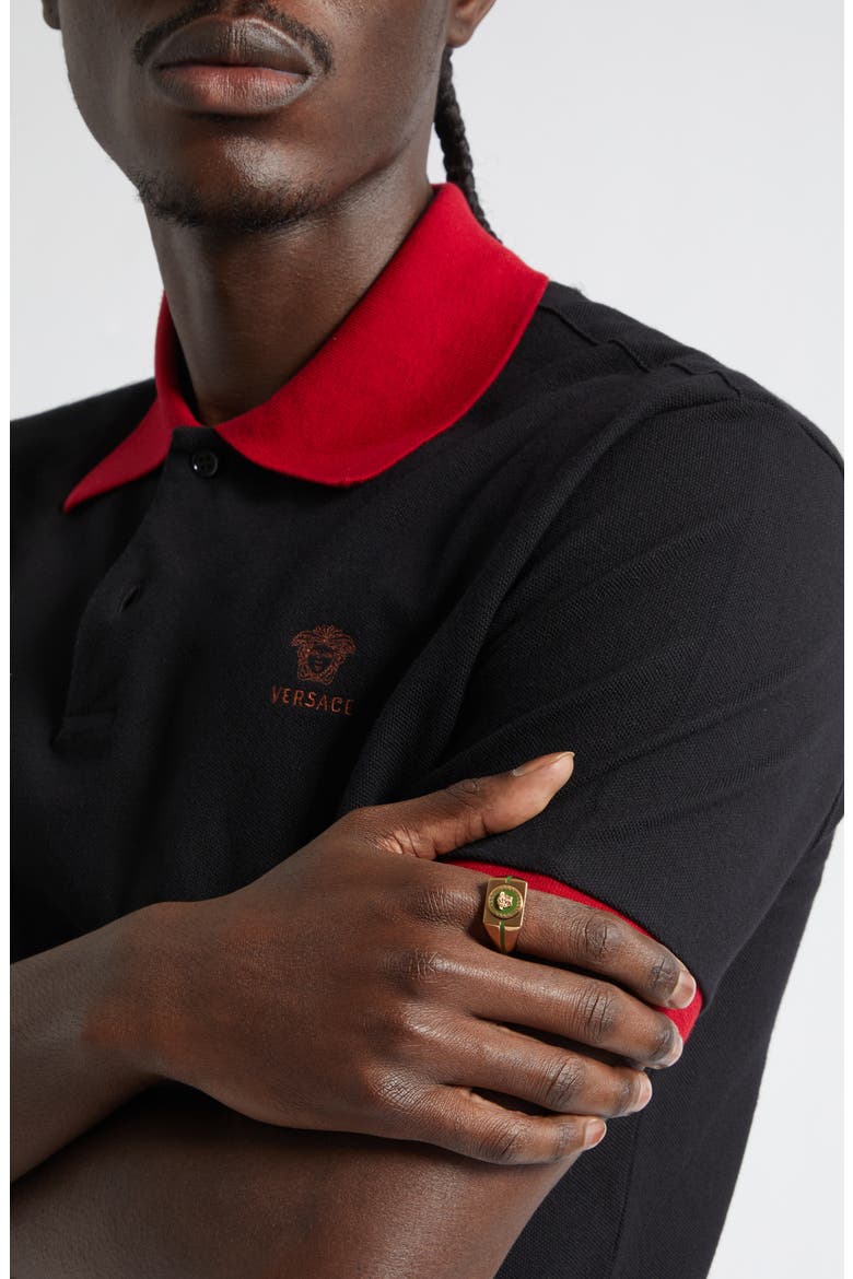 Men's Enamel Medusa Signet Ring, Alternate, color, VERSACE GOLD GREEN GRASS
