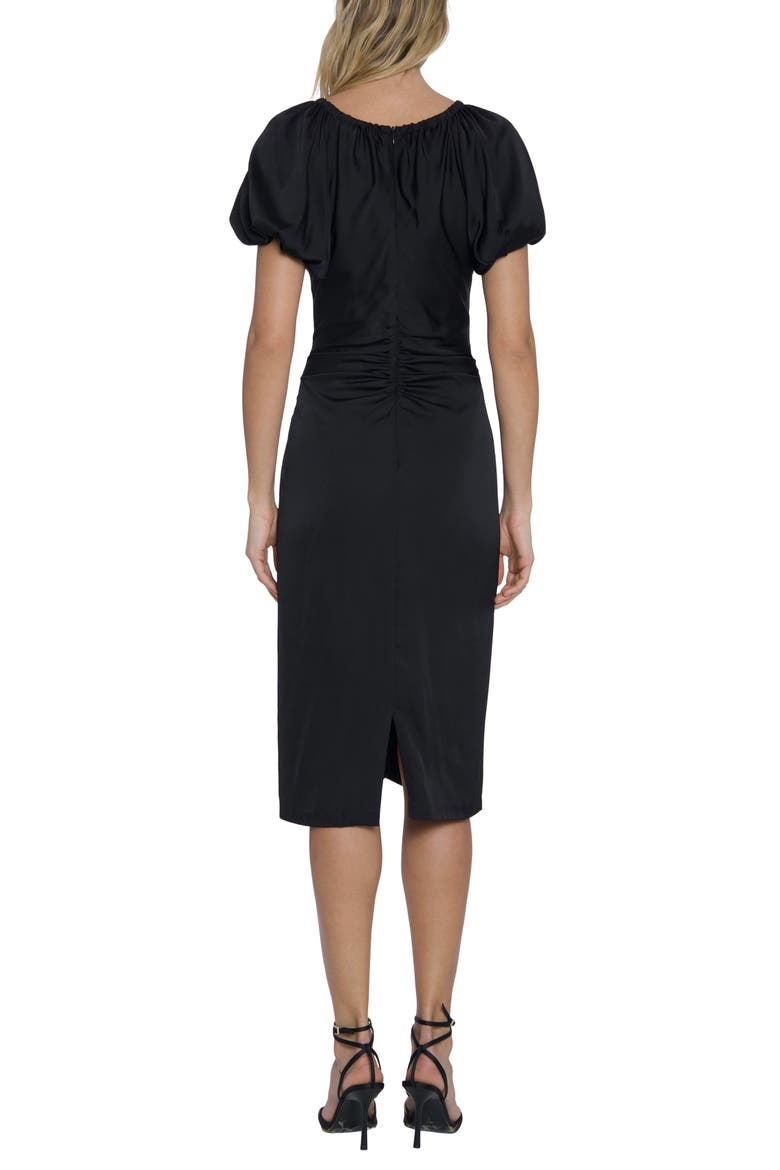 Ruched Puff Sleeve Sheath Dress, Alternate, color, BLACK