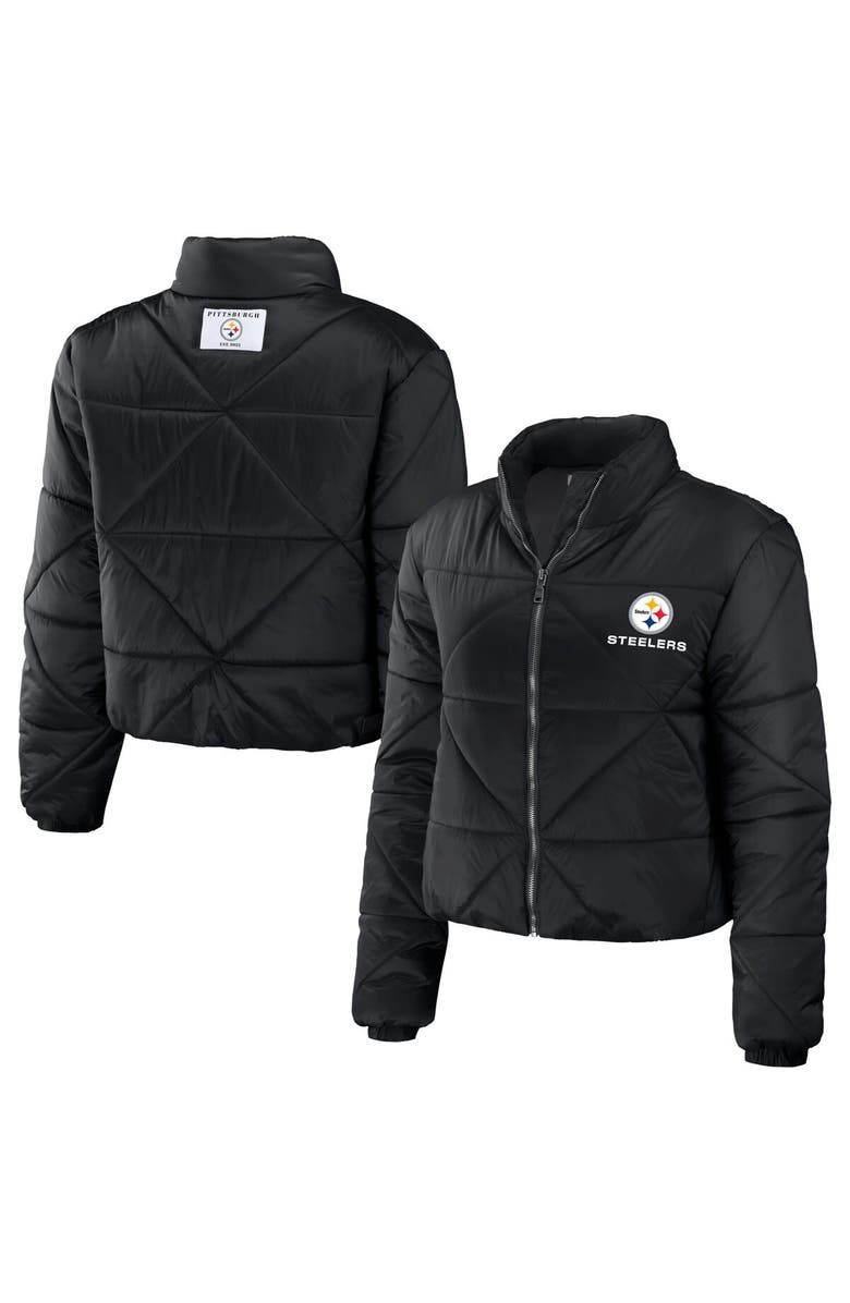 WEAR by Erin Andrews Women's WEAR by Erin Andrews Black Pittsburgh Steelers Cropped Puffer Full-Zip Jacket, Alternate, color, Black