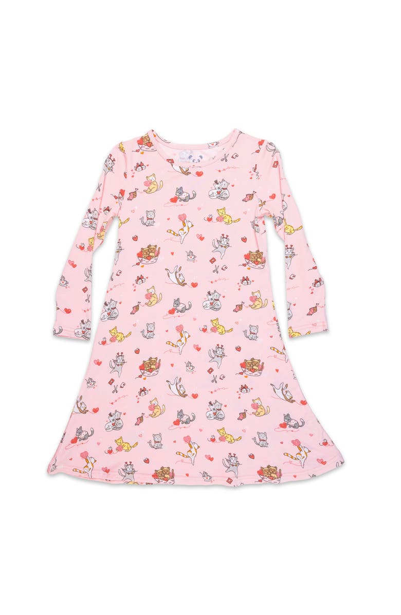 Bellabu Bear Kids' Love Kittens Long Sleeve Dress, Main, color, Love Kittens