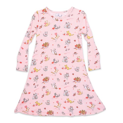 Bellabu Bear Kids' Love Kittens Long Sleeve Dress In Love Kittens