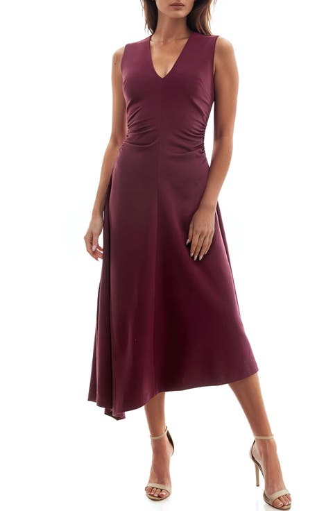 Shirred Waist Sleeveless Asymmetric Midi Dress