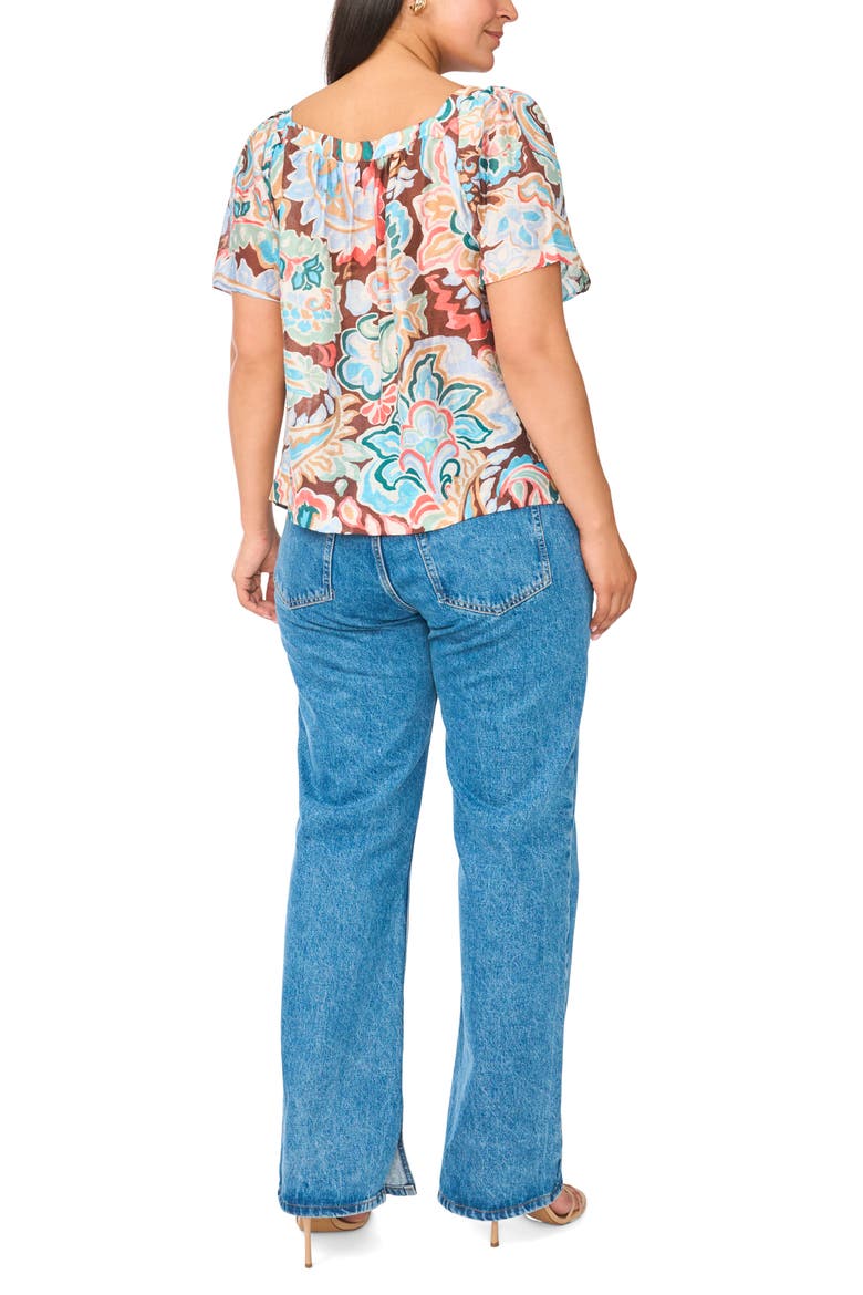 Floral Short Sleeve Tiered Top, Alternate, color, COCOA