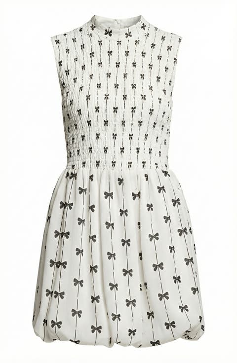 Sleeveless Bow Motif Smocked Mini Dress