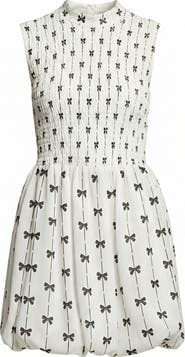 Modenaire Sleeveless Bow Motif Smocked Mini Dress