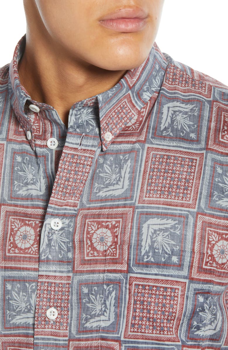 Billy Reid Kirby Slim Fit Savannah Tile Short Sleeve Button-Down Sport Shirt, Alternate, color, 