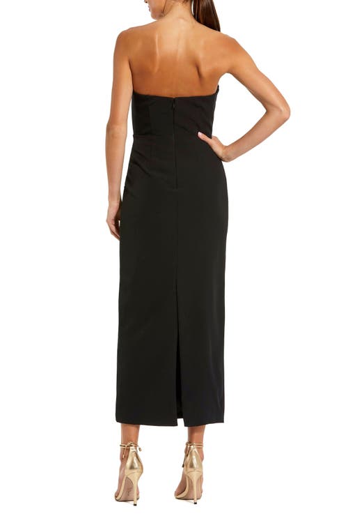Mac Duggal Strapless Crepe Ankle Dress With 3d Satin Flowers In Black